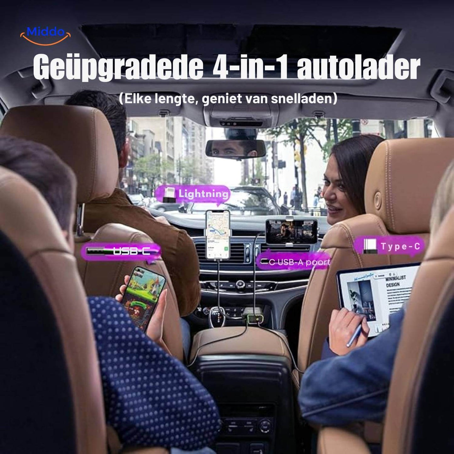 AutoCharge™ 120W | 4-in-1 Oplader, Super-Snel, RGB Sterrenhemel!