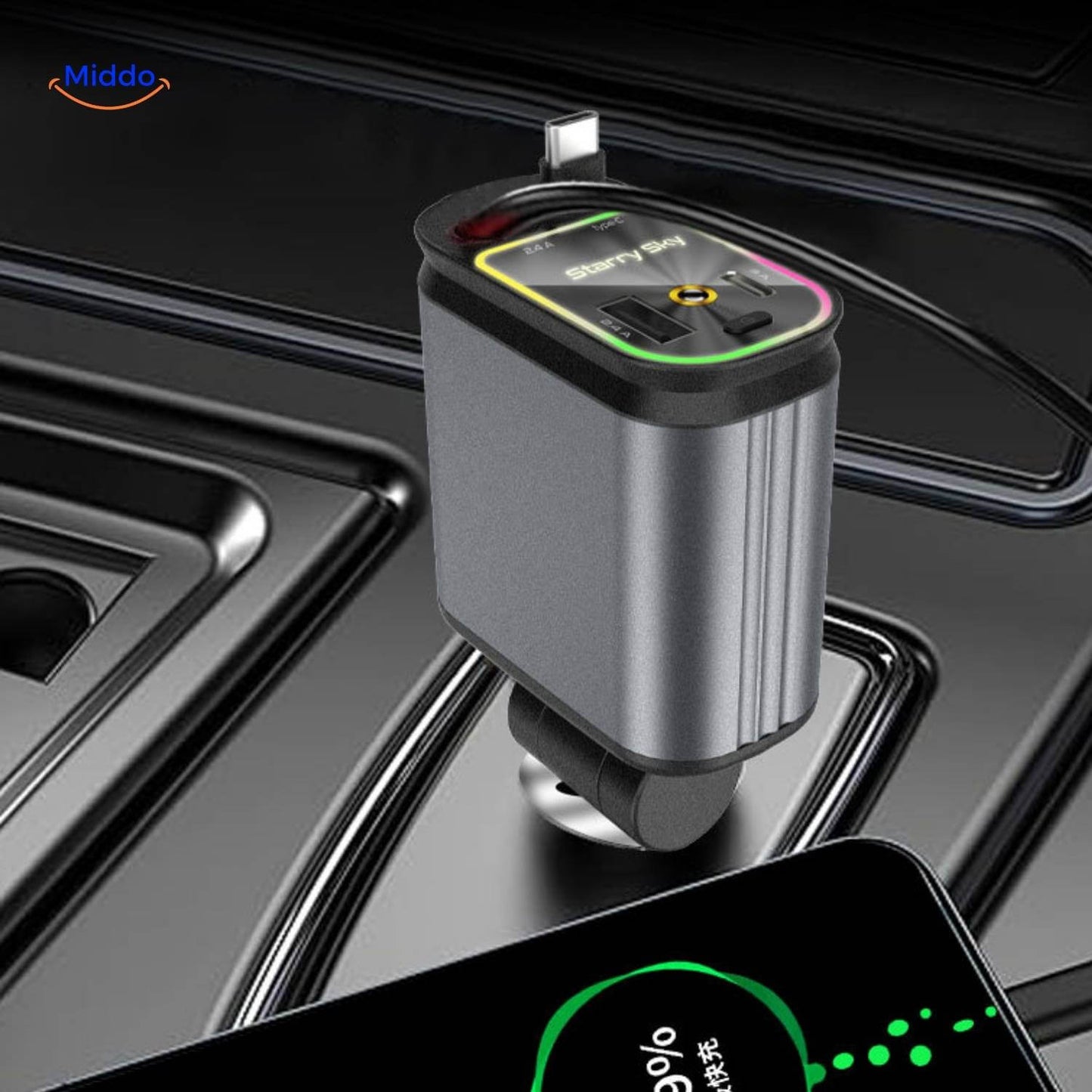 AutoCharge™ 120W | 4-in-1 Oplader, Super-Snel, RGB Sterrenhemel!