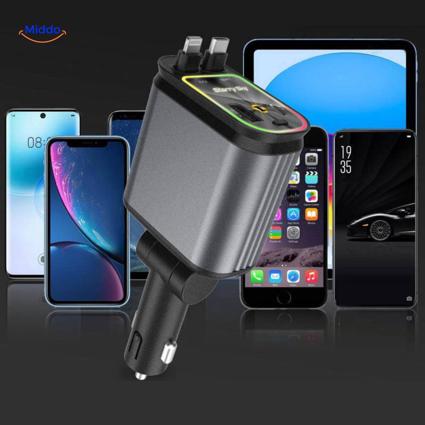 AutoCharge™ 120W | 4-in-1 Oplader, Super-Snel, RGB Sterrenhemel!